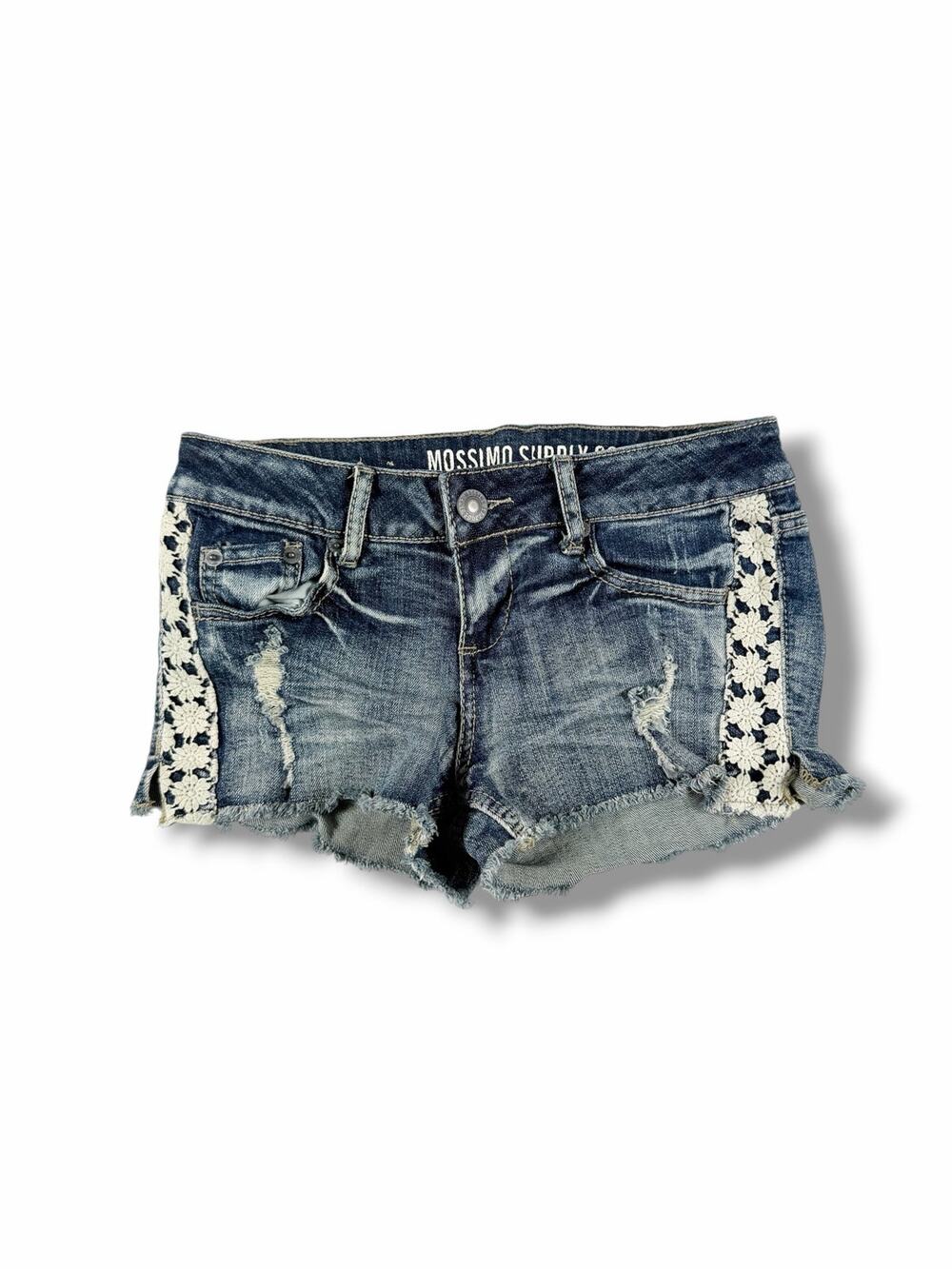 Mossimo Supply Co Juniors Distressed Crochet Trim Denim Shorts Size 5